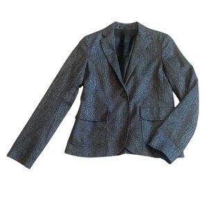 Theory Button-Down Blazer Jacket Black Grey Pockets Fitted Wool Size 4 Women's